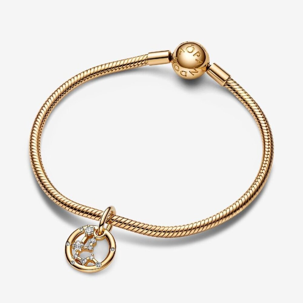 Pandora chain with Aquarius Zodiac Dangle Charm 14k gold plating 7.5 Inches